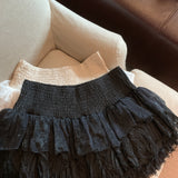 Korean Sweet Girl Splicing Mesh Yarn Lace Cake Short Dress Girl Tight Waist Set Thin Dress 2 Colors