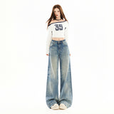 Spring And Summer New Heavy Industry High Street Lazy Fashion Wide-Legged Jeans Loose Straight Pants Woman