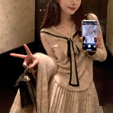 Sweet Sister Fast-In-A-Suited Navy Tie Knitted Top / Half-Dress Set Sweet Wind Suit Women Autumn And Winter