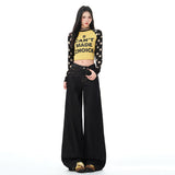 Black Gold Cowboy 2025 New High- Waist Vintage Fashion Loose Broad Legged Trousers Black Gold Nine