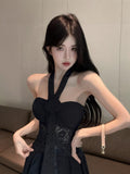 Purely Sexual Lace Tat Bra Wearing Female Sweet Hot Babes Thin Slings Summer Hanging Neck Short Waistcoat