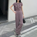 Extremely Simple Style Loose Fashion Suit 2026 Summer New Leisure Belt Shawl Short Sleeves Wide Leg Pants Three-Piece Set