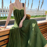 2026 New Advanced Re-Engraving Improved Vintage Style Folded Design Lace Sling Dress Summer