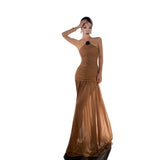 2026 Want To Burn The City Hanging Neck Card Color Splicing Dress Close Waist Tight Birthday Dress Famous Slings Long Skirt