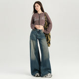 Autumn And Winter New Zero Wild Retro Washing Languid Loose Feeling Loose Broad-Legged Jeans Woman Yichun
