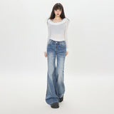 Micro-Tugging Cowboy Loose Trousers Trend Autumn And Winter New Daily Niche 2025 Retro Blue Mop
