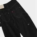 Street Retro Love Pocket Water Wash Cues Loose Broad-Legged Jeans Languid Casual Trousers 2 Colors