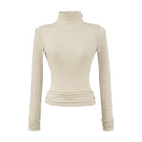 Lyselle Tiansi High Collar With A Bottom Shirt In The Autumn Solid Color Foundation Slim Slimming Waist-On-One Top