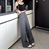 High-Grade Gray High-Waisted Suit Trousers Women's Summer Lengths High-Hanging Wide-Legged Trousers Nine-Point Gray Printing