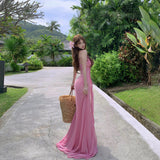French Temperament Pure Dopamine Girl Powder Irregularly Drifted Tail Sling Long Skirt Atmosphere Feel Holiday Fairy Skirt