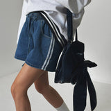 High Waist Tight Drawstring Tie With Side Of The Tie Denim Shorts Women Summer Water Wash Denim Blue Leg Shorts