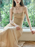 Picking Up Cui Yu Tianxian Vacation Wind Knitting Mesh In The Long-Sling Dress Woman