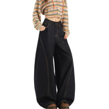 Black Golden Lan Scissor High Street Loose Broad Leg Three-Dimensional Cut-Shaped Silhouette Wash Jeans Drag Floor Trousers