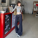 Autumn New Retro Front Open Bag Design Loose Micro-Rare Women Jeans Women's Tanning Blue Trousers