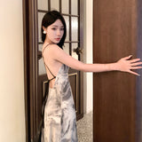 2025 New Retro Ink Painting New Chinese Style Design Slings With Long Temperament Dress