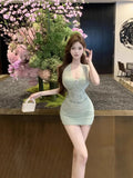French Summer New Temperament Lace Hanging Neck Splicing Bare Back Design Sexy Mesh Pure Want To Pack Hip Dress Short Dress Woman