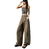 5744 Design Sense Retro Babes Scissors Trousers Set Thin Multi-Pocket Broad-Legged Workwear Casual Pants Regular