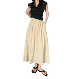Folded Long Skirt Women Summer 2026 New Retro High-Rise Thin Tight Waist A-Shaped Skirt Umbrella Skirt
