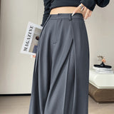 25 Autumn And Winter New High-Rise Gray Suit Pants High Waist Pressure Folds Thin And Narrow Version Of Broad Leg Pants Straight Casual Trousers Women