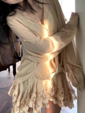 [Cational Sugar Bridle] Love The Woman A Retro V-Neck Shirt Atmosphere Lace Dress Three-Piece Set