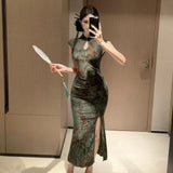 New Chinese Retro Printing Improved Cheongsam Dress High-End Mother Style Thousands Of Kinds Of Bag Hip Long Skirt Temperament