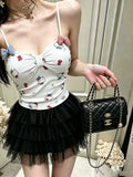 3011# Summer New Sweet Wind Cartoon Print Splicing Sling Sling Vest For Women With Tector Blouse