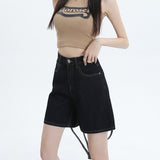 1527# New High-Waisted Denim Shorts Women Loose Design Feel Niche Retro Broad Legs A Word Hot Pants Thin