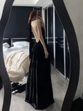 French V-Neck Hanging Neck Dress Dress Women's Seaside Vacation Beautiful Back Sexy Open Fork Showing Skinny Dress Travel