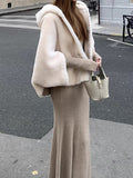 Peninsula Twilight_Winter Mate V-Neck Silk Wool Fishtail Knitted Dress Commuting Thin