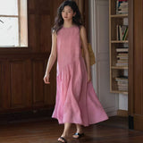 French Pink Linen Dress Women 2025 Spring And Summer New Small Cheesy Loose Lanky Long Vest Skirt