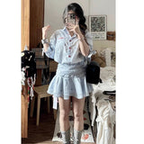 Sweet And Cute Polo Collared Striped Shirt For Women's Summer New Korean Version Of The College Style Reduced Five-Sleeve Dress
