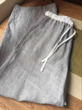 CHAO Class Recommendation! Old Money Style High Sense ~ Gray Splicing Tight Waist Rope Design Linen Broad Leg Pants