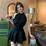 Summer Thousands Of Gold Sense Court Style Temperament Pure Desire Blouse Leaf Side Half Dress Two Suit Dress Woman