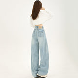 Autumn 2025 Retro Side Slit High Design Loose Broad Legs Thin Cutter Jeans Women's Scissors