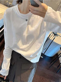 Simple Korean White Long-Sleeved T-Shirt 2026 Early Spring A Buckle Loose Casual Inside The Blouse In The Tide
