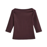 French High-Wisdom Sailing Collar Retro Seven-Sleeve T-Shirt Girl Autumn Hottie Slime Sleeves Blouse
