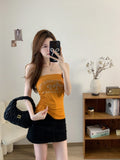 2910# Summer New Letter Hot Diamond Chest Repair Slimming Woman Short Model Integrated With Chest Pads On Top