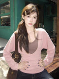 Sweet Pure-Want Suit Women's Winter V-Neck Long Sleeves With Slings To Collect Thin Tops