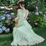 Design High-End Tea-Smelted French Chic Beauty Small Fragrant Seaside Holiday Mint Manbo Green Hanging Neck Dress