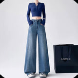 2026 Vintage High-Waisted Broad-Legged Jeans Women's Loose-Fitting Thin Sleet Straight Trousers Trousers Summer Thin