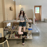 Hottie Trousers YK2 Sexy Low-Rise Hot Diamond Ripping Elastic Denim Shorts Girl Hot Pants Nos Old-Fashioned Shorts