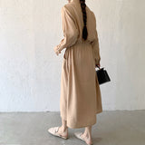 Real Shooting Japanese And Korean Fashion Dress Women's Double Pocket Long Sleeve Long Casual Collar Dress Shirt Dress 7 Colors