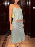 Jennie Show The Same French Lazy Silk Blue V Tie Sling Skirt Temperament Small Incense