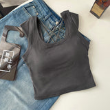 6033 # Dopamine Sling Vest Flying Sleeves Hottie Summer Short Small Design Wear Out-Of-Back