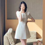 Korean Small Fragrant Elegant Temperament Flower That Rounded Short-Sleeved Dress Summer French Thin A-Word Skirt