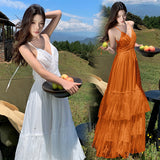2026 Tour Bohemian Vacation Lace Splicing Bare Back Dress Holiday Dress Fairy Dress