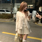 Korean Chic Autumn French Temperament Elegant Little Fragrant Style Simple Round Collar Single Buckle With Coarse Flowers And Short Coat