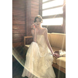 2026 Garden Style Oil Painting Riveted Flower Long Heavy Industry Lace Lace Floral Cake French Temperament Holiday Fairy Dress