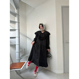 2025 New Korean Chic Niche Design Lace Splicing Lotus Leaves Side Loose Long Dress 2 Colors