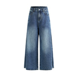 25 Autumn And Winter New Retro Fold Design High Waist Display Thin Leg Tug Jeans Women Blue Trousers